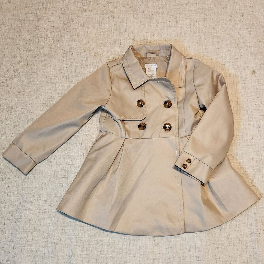 Tahari Girls‎ Trench Coat Double Breasted Classic Tan Pea Coat 2T timeless